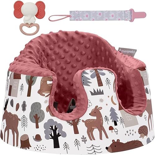 Seat Cover Compatible with Bumbo Floor Seat Only, w/Pacifier Clips & Safe Teething Toys,Breathable Baby Bumbo Seat Cover,Soft Bumbo Floor Seat Cover for Baby Girl Boy, Excluding Pacifier(Red)