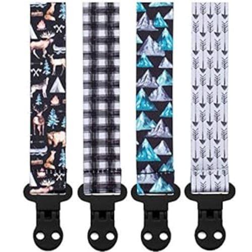 Stadela Baby Pacifier Clip Leash Soothie Holder Unisex for Girl or Boy 4 Pack Gift Set Universal Fit (Little Adventurer)