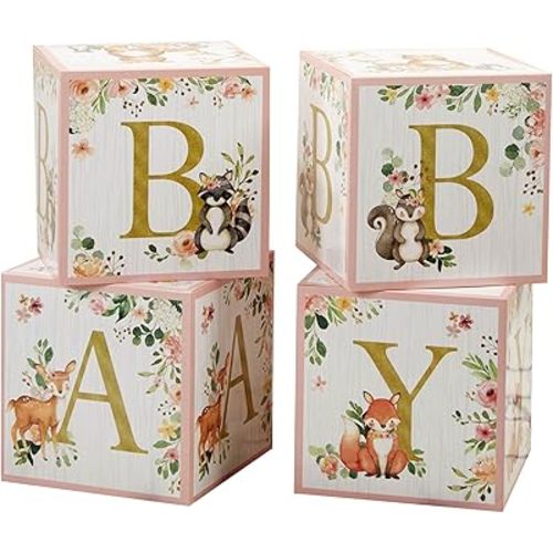 Kate Aspen Pink Woodland Baby Boxes with Letters for Baby Shower Decorations Photo Prop & Nursery Décor (Set of 4 Spells Baby)