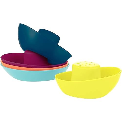 Boon Fleet Toy Boat Baby Bath Toys - Stacking Boat Toy Set for Bath Time Fun - Toddler and Baby Stacking Bathtub Toys With Drain Holes - 5 Count - Ages 10 Months and Up