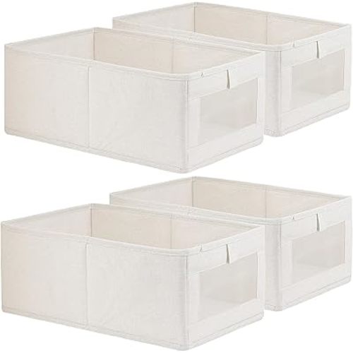 4 Pack Linen Storage Bins, Storage Containers for Organizing Clothing, Jeans, Toys, Books, Shelves, Closet, Wardrobe - Closet Organizers and Storage, Large Storage Boxes Baskets with Window