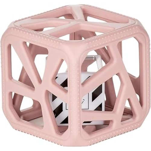 Malarkey Kids Silicone Teething Toys Chew Cube – Baby Activity Cube, Rattle Teether for Newborns, Sensory Development Toy, Easy-Grip, BPA-Free, Non-Toxic Teething Relief (Mauve)
