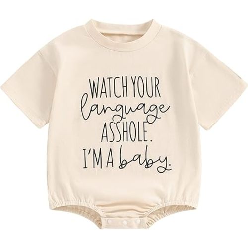 Dcohmch Baby Funny Romper Shirt Short Sleeve Round Neck Star Letter Print Bodysuit Newborn Summer Playsuit
