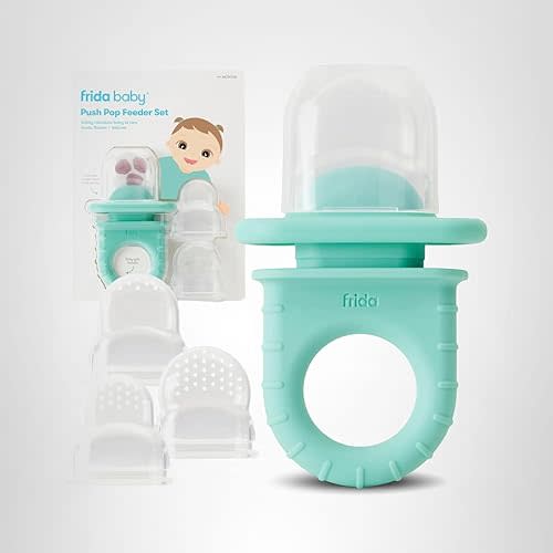 Frida Baby Push Pop Silicone Feeder, Baby Fruit Food Feeder to Safely Introduce New Foods, Fresh + Frozen, Breastmilk Popsicles, BPA Free, Dishwasher Safe | 3 Count, Teal