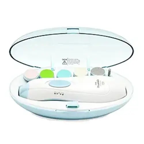 Little Martin’s Drawer Baby Nail Trimmer File with Light - Safe Electric Nail Clippers Kit for Newborn Infant Toddler Kids Toes and Fingernails - Care, Polish and Trim - Battery Operated (AA) - White