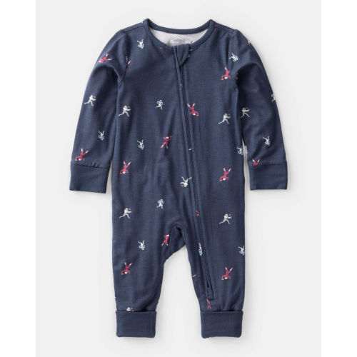 Baby Boy Football Print PurelySoft Long-Sleeve Sleep & Play Pajamas - Blue
