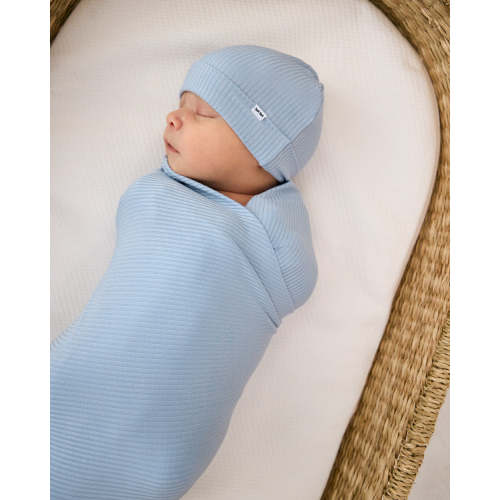 Light Fog Ribbed Swaddle & Infant Beanie Set – Little Sleepies