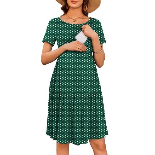 Ekouaer Nursing Dress Summer Short Sleeve Breastfeeding Casual Knee Length Maternity Dresses S-XXL