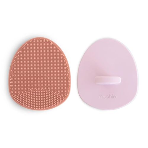 mushie Baby Bath Cradle Cap Brush | Soft Silicone Bristles for Dry Skin, Eczema, & Cradle Cap Treatment | 2-Pack (Rose/Soft Lilac)