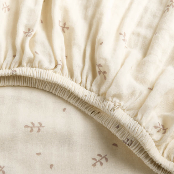 Supersoft Undyed Leaf Print 100% Organic Cotton Gauze Baby Crib Fitted Sheet