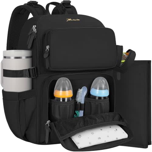 Diaper Bag Backpack with Portable Changing Pad, Black
