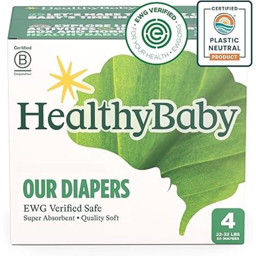 Our Diapers | EWG Verified Safe & Plant-Based Diapers | Absorbent for Leak Protection | Soft Organic Cotton Shell | Chlorine-Free Diaper for Sensitive Skin | Size 4 (50 Diapers)