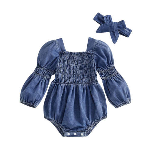 OLIVIA Denim Romper - Hazel & Bo