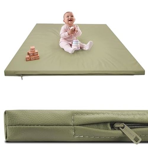 Lansber：1.2" Padded Baby Play Mat 50x50 Playpen Mat- Extra Thick Double-Sided Waterproof Vegan Leather for Infants and Toddlers, Soft and Easy-to-Clean Floor Mat for Crawling & Play