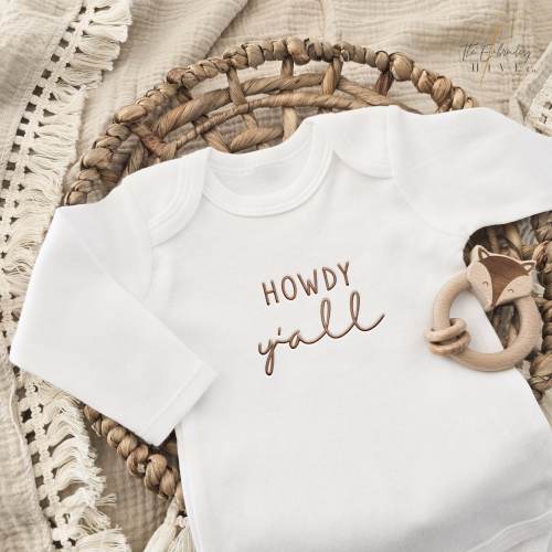 Embroidered Howdy Yall, Howdy Y'all ONESIES® brand, Hello Grandma and Grandpa ONESIES® brand, Pregnancy Announcement to Family Siblings, F39