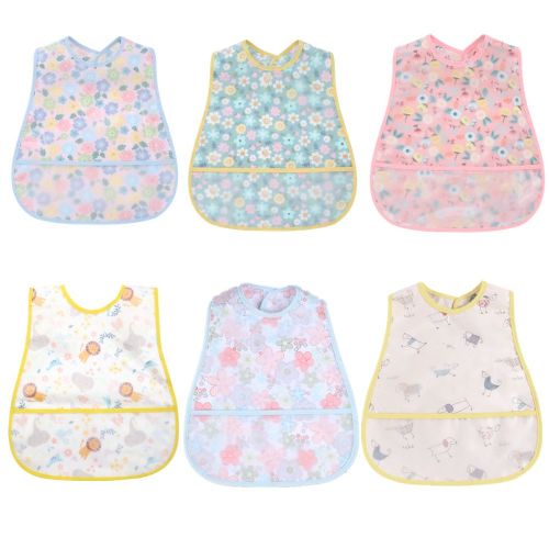 Baby Bibs Toddler Bib for Boys Girls - 6 Pack Feeding Bib with Crumb Catcher Pocket Waterproof Adjustable Snaps Washable 6-36 M