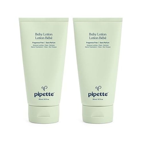 Pipette New & Improved Formula Baby Lotion, Hydration, Natural Moisture of Baby's Delicate Skin, Renewable Plant-Derived Squalane, Fragrance-Free Lotion, 5.7 fl. oz (Pack of 2)