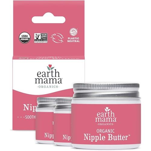 Earth Mama Organic Nipple Butter™ | Nipple Cream Safe for Breastfeeding | Postpartum Essentials for Nursing | Non Lanolin Nipple Cream, 2 fl oz (3-Pk)