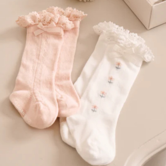 Floral Knee-high Non Slip Baby Socks 2 pack