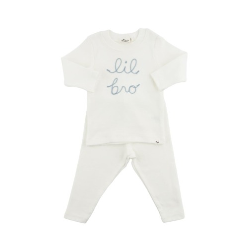 "lil bro" Fog Embroidered Two Piece Set