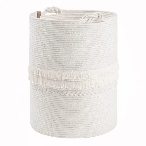 CherryNow Baby Laundry Hamper for Nursery, Tall Basket for Laundry Room, White Woven Storage Basket for Clothes, Toys, Towels, 16 x 22 inches, 69L