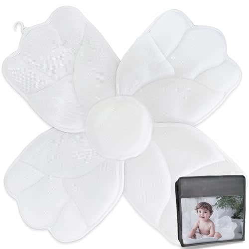 Esme L&H Baby Bath Flower Cushion, Breathable 3D Mesh Fabric Baby Bath Flower Seat Cushion for Sink with 4 Petals, Soft & Comfy Bathtub Pad for Infants, Newborn Essentials