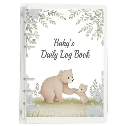 Baby Daily Log Book for New Parents - 2025 Newborn Essentials 0-6 Months for Both Single and Twins Track Feeding, Sleeping, Diaper Changes- Gift For New Parents Nanny - Infant Journal notebook for Baby Shower- A5 Bear Blue