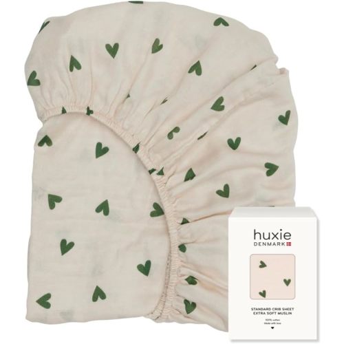 Crib Sheets – Organic Cotton Muslin Fitted Crib Sheet – Standard Size for Baby Boy and Baby Girl 28" x 52" Ultra-Soft and Breathable. (Green Hearts)