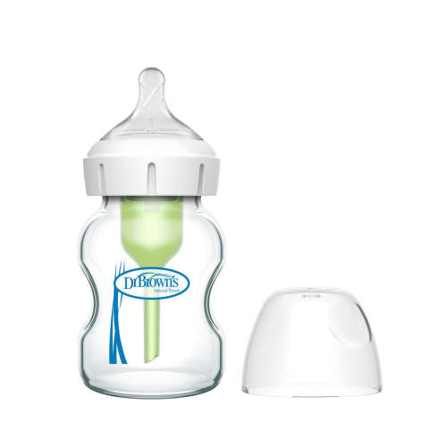Dr. Brown's Natural Flow Anti-Colic Options+ Wide-Neck Glass Baby Bottle, with Level 1 Slow Flow Nipple