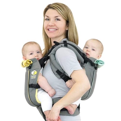 TwinGo Carrier - Air Model - Cool Grey - Great for All Seasons - Breathable Mesh - Fully Adjustable Tandem or 2 Single Baby Carrier for Men, Woman XS-XXL - Twins and Babies 10-45 lbs