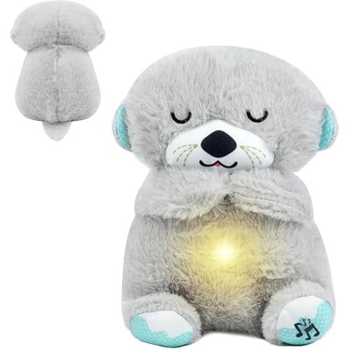 rytopt Breathing Stuffed Animal, Simulated Breathing Sounds, 4 Gear Adjustment, Volume Control, Plush Toy with Music & Light (Gray)
