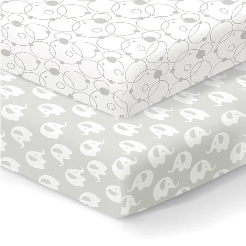 100% Organic Cotton Fitted Sheets for Graco Pack n Play, Babyletto, Pamo Babe, Hiccapop, Dream on Me, Evenflo, Baby Trend, Hygge Hush Portable/Mini Crib/Playards, Beka Bedside Bassinet 2 Pk
