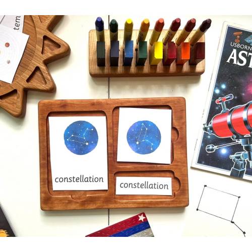 Montessori inspired nomenclature 3 part activity card tray maple wood educational homeschool lesson activity supplies lifecycle card holder