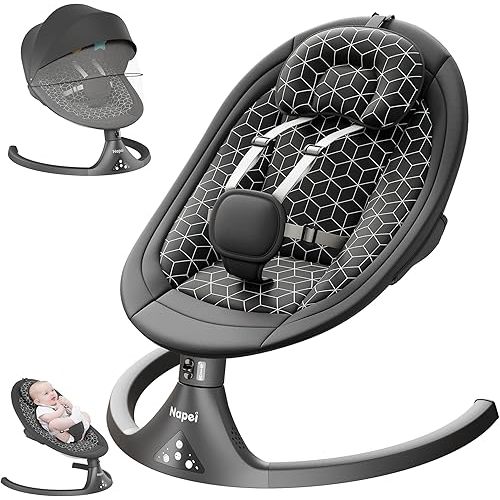 Baby Swings for Infants to Toddler, Electric Baby Swing and Bouncer, Infant Swings for Newborn, 10 Preset Music with Remote Control and Bluetooth, 5 Swing Speed, 2 Seat Position, 0-9 Month (Black)