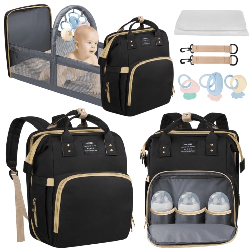 Diaper Bag Backpack with Changing Station, Multifunctional, Large Capacity, USB Port (Black)