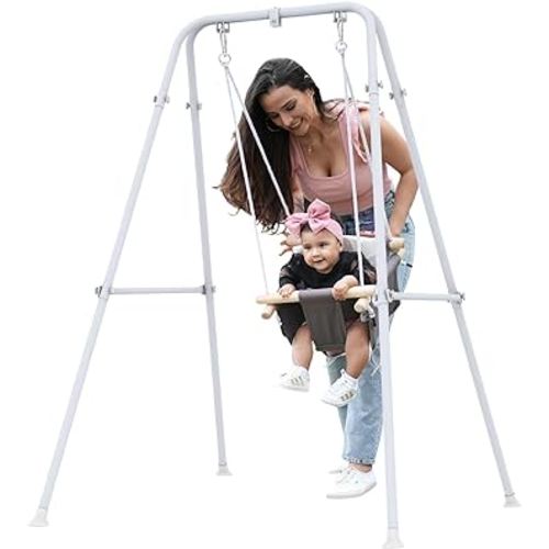 Baby Swing, Toddler Swing, Baby Swing with Stand,Swing Set for Infant,Outdoor Indoor Swing Set with Canvas Cushion Seat
