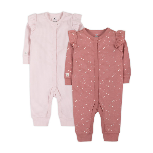Little Star Organic Baby Girls 2Pk Coveralls, Size Newborn-12M