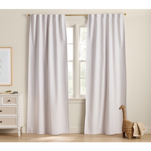 Oxford Stripe Blackout Curtain (Set of 2; Natural)