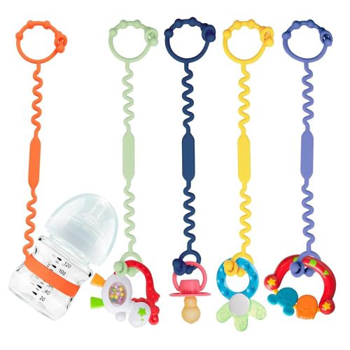 Toy Straps for Baby, Silicone Toy Straps for Stroller, Toy Safety Straps for Teether Toy, Pacifier, Sippy Cup Straps, Adjustable Toy Holder for Stroller, High Chair - BPA Free (A-multi-5pk)