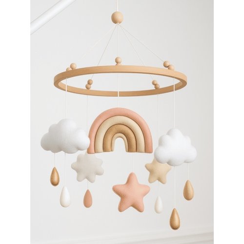Rainbow & Clouds Baby Mobile – Plush Pastel Nursery Décor