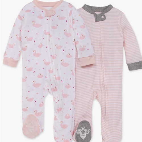 Burt's Bees Baby Girls Zip Front One-Piece Pajamas, Sleep & Play Loose Fit, 100% Organic Cotton