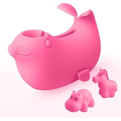 Bath Spout Cover - Tub Faucet Cover Baby - Bathtub Faucet Cover for Kids - Kids Bathroom Accessories Tub Faucet Protector for Baby - Soft Silicone Spout Cover Pink Sea Lions