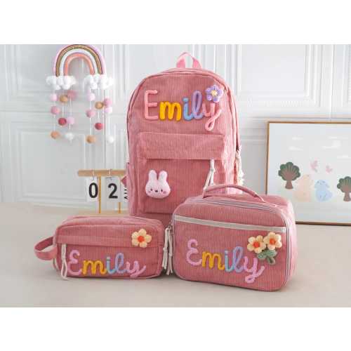 Personalized Backpack Set: Handmade Toddler Book Bag with Lunchbox