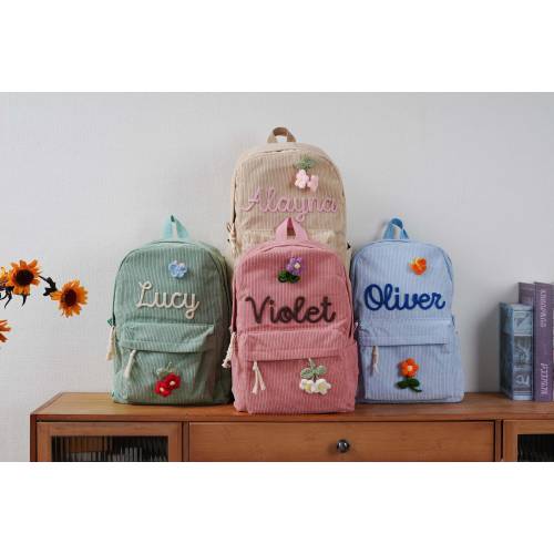 Personalized Kids Backpack, Custom Toddler Corduroy Backpacks Birthday Gift, Monogram Name Children's Baby's Cute School Bag for Girls Boys