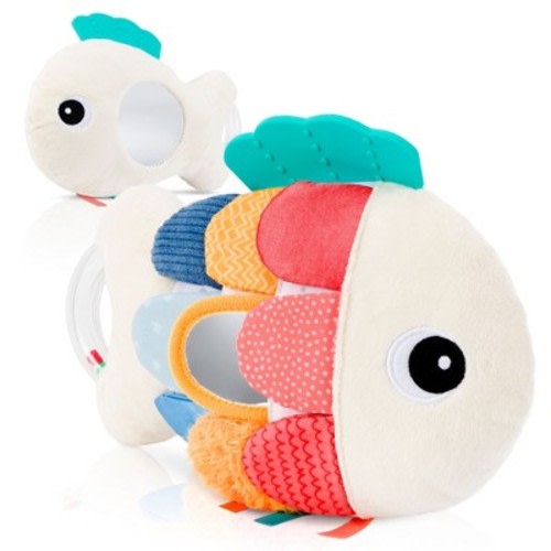Soft Baby Sensory Toy with Tummy Time Mirror – Entertaining Fish Toy for Infants 0-12 Months with Rattle & Crinkle Paper – Perfect Baby Shower Gift