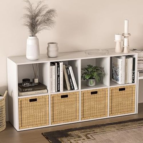 Wooden 8 Cube Storage Organizer with Closed Back Panel,White Cube Shelf Cubby Storage Organizer with Compartments for Living,Bookshelf, Easy to Install (White, 8 Cube-11in)