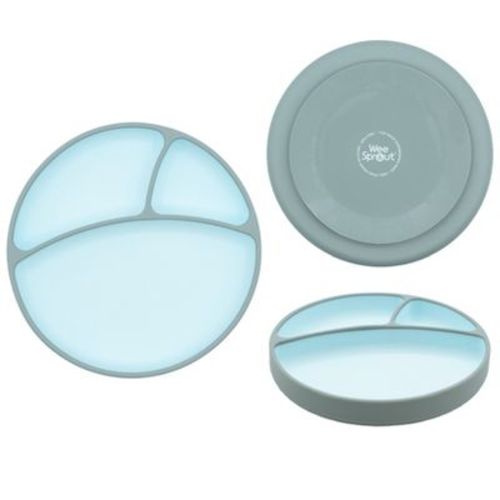 Weesprout Silicone Suction Plate, Two-tone Baby Plate With Suction Cup - Sky/matte Green