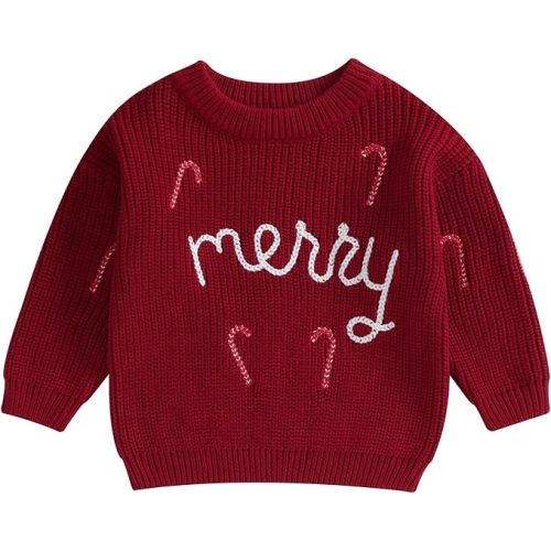 Baby Girl Boy Knit Sweater Blouse Pullover Sweatshirt Warm Crewneck Long Sleeve Tops for Infant Toddler - Merry Knitted Wine Red - 6-12 Months