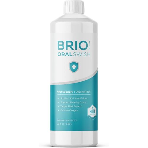 BRIOTECH Pure Hypochlorous Acid Oral Swish, Alcohol Free Mouthwash Rinse, Gentle Oral Care Hygiene, Fight Bad Breath, Support Against Plaque, Gum Irritation & Tender Gums, 32 fl oz