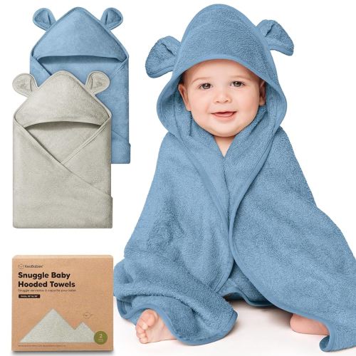 KeaBabies 2-Pack Hooded Baby Towels for Newborn - 30x30 Soft & Absorbent Viscose from Bamboo Baby Bath Towels with Hood for Infant, Toddler,Kids,Boys Girls,Newborn Bath Essentials (Steel, Petite)